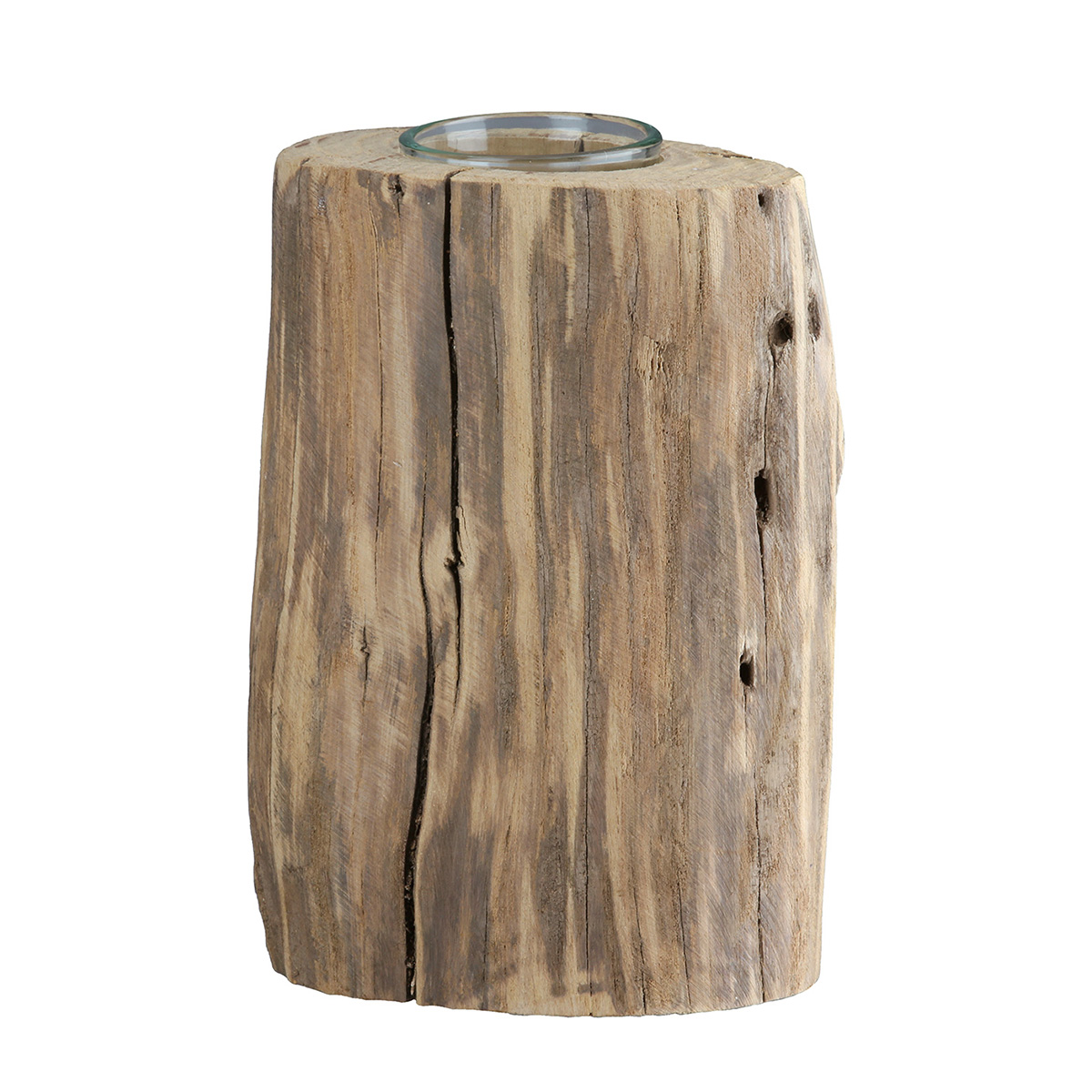 Deko Teelichthalter Holzsäule Naturholz, 15cm 