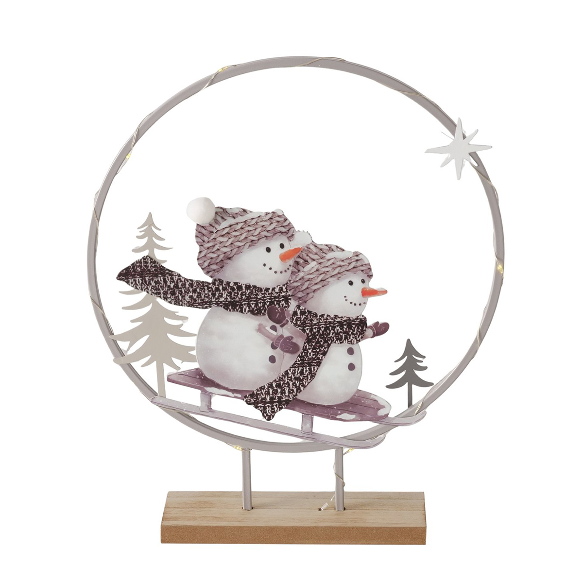 LED Winter-Aufsteller Frosty: lustige Schneemänner auf Schlitten, beleuchtet, Boltze Home Collections