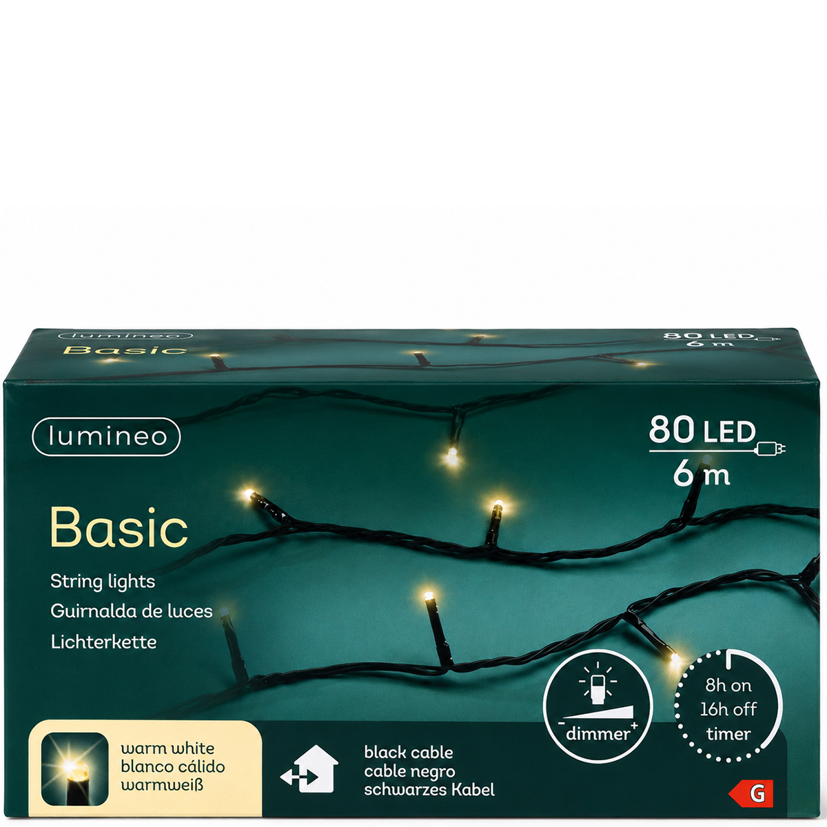 LED Lichterkette, warmes weiß, 80 LED, 600cm, Outdoor, Lumineo