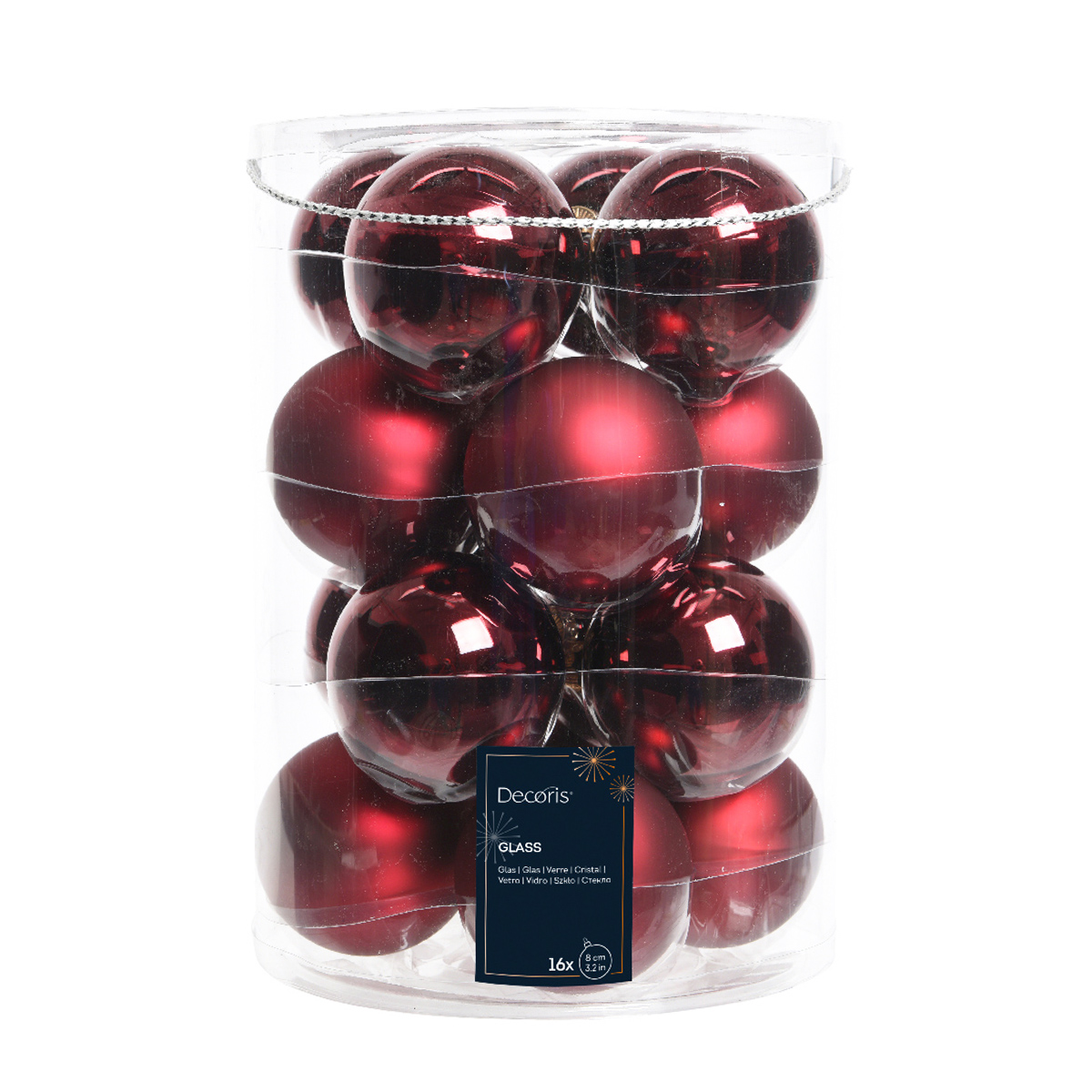 Weihnachtsbaumkugeln aus Glas, ochsenblut glanz/matt, Ø8cm, 16St/Box, Decoris