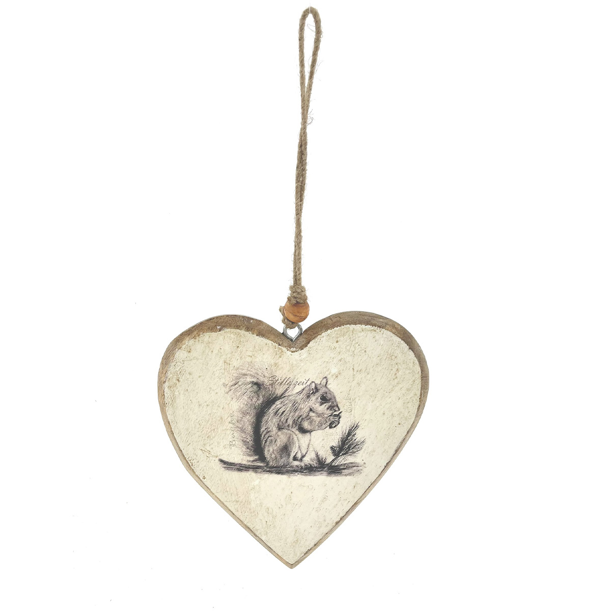 Deko Herz Nostalgielook, Holzherz mit Eichhörchen used look, 18x20cm, Hänger