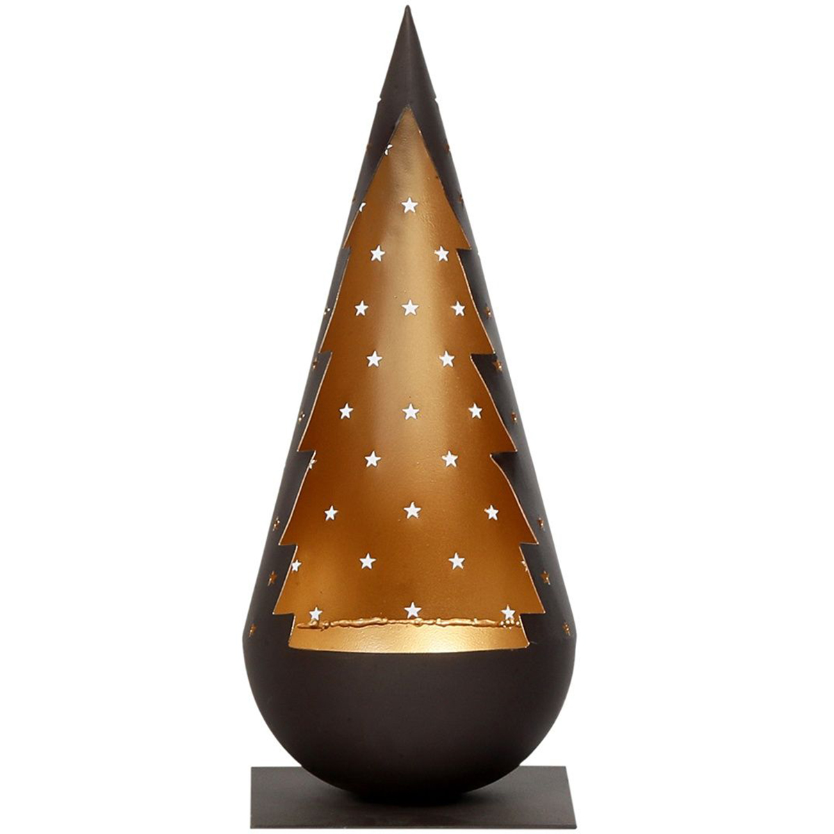 Eisenleuchter Gabin in angedeuteter Tannenbaum-Form mit Sternen und goldfarbener Innenseite, 40cm, WMG Grünberger