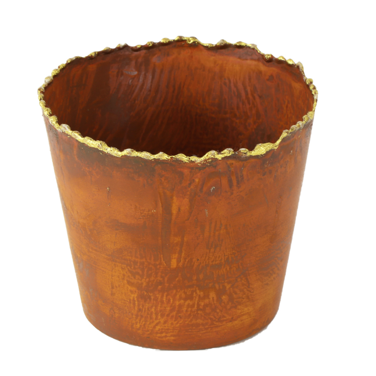 Übertopf Rost mit Goldrand, Pflanztopf Edelrost used look , 12x13cm