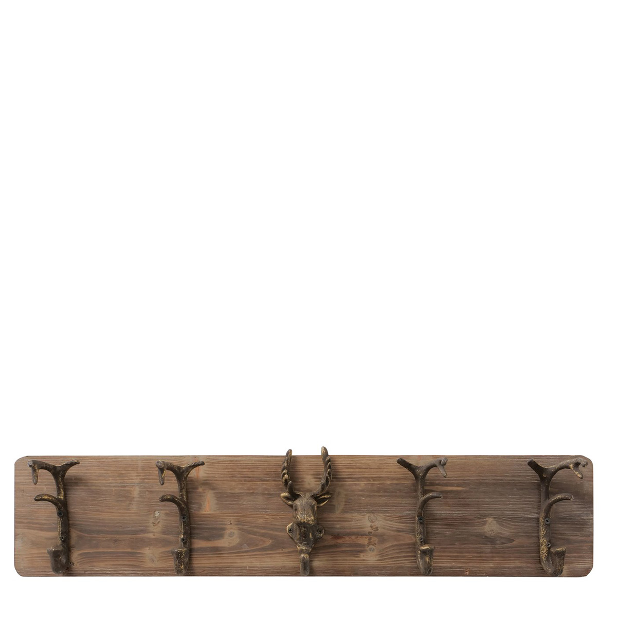 Holz-Garderobe Banjo mit Hirsch und Geweih, 5 Haken, 80cm, Boltze Home Collections