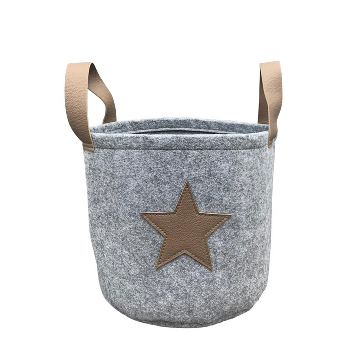 256426_01K5XDTTFGM7CFR10AVEFA2CZH Deko Filzkorb Weihnachten mit Griffen, Übertopf aus Naturfilz mit Lederimitat Stern, 25x25cm