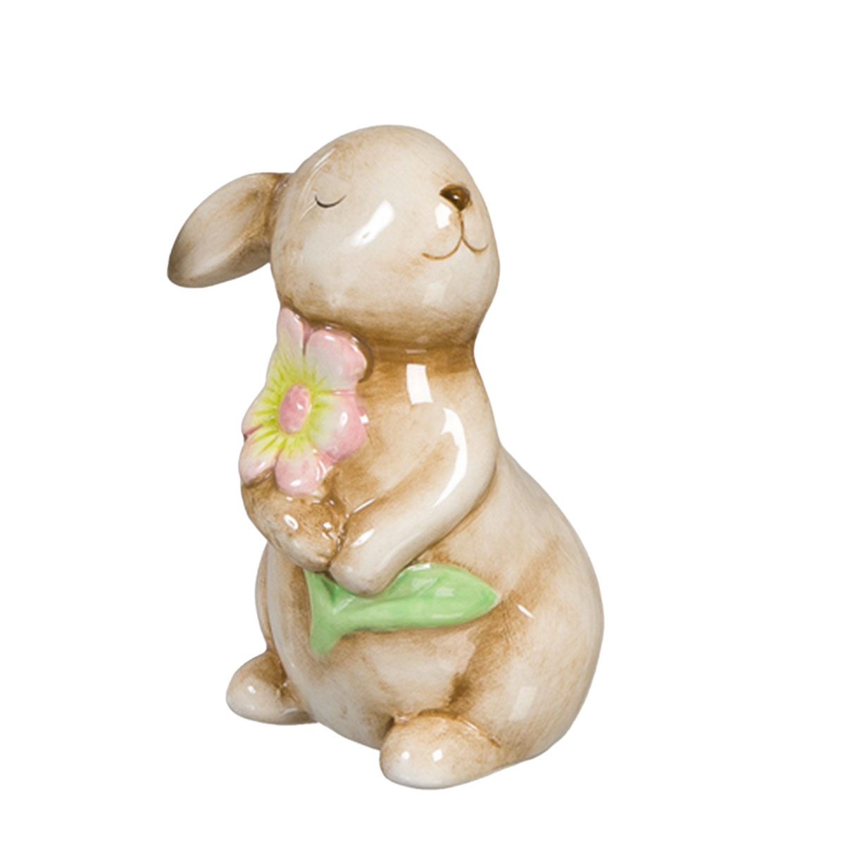 Deko Hase mit Blume, putziger Porzellanhase Ostern