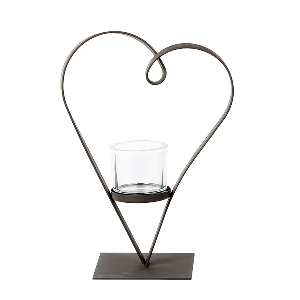 Deko Windlicht Herz Diana, geschwungenes Metallherz auf Fuß, 40cm, WMG Grünberger