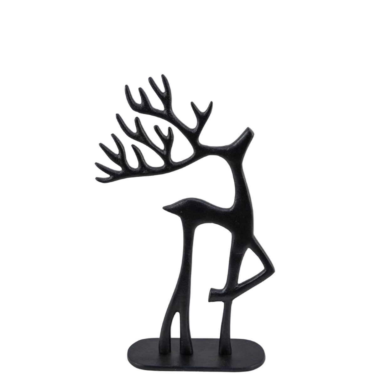 Deko Rentier schwarz, schlanker Metallhirsch auf Platte, 25cm