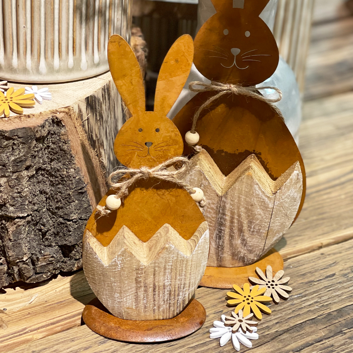 89355-1SzT6n2rA3nhHO Deko Hase im Ei, 20cm, Rost-Holz