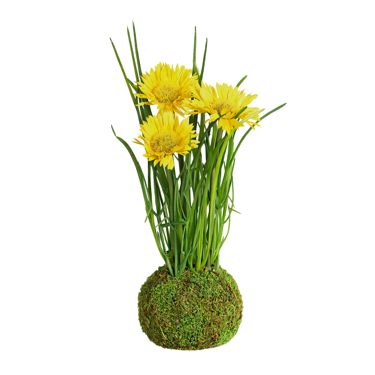 Deko Kunstblume Frühling, Löwenzahn im Moosball, gelb, 23cm