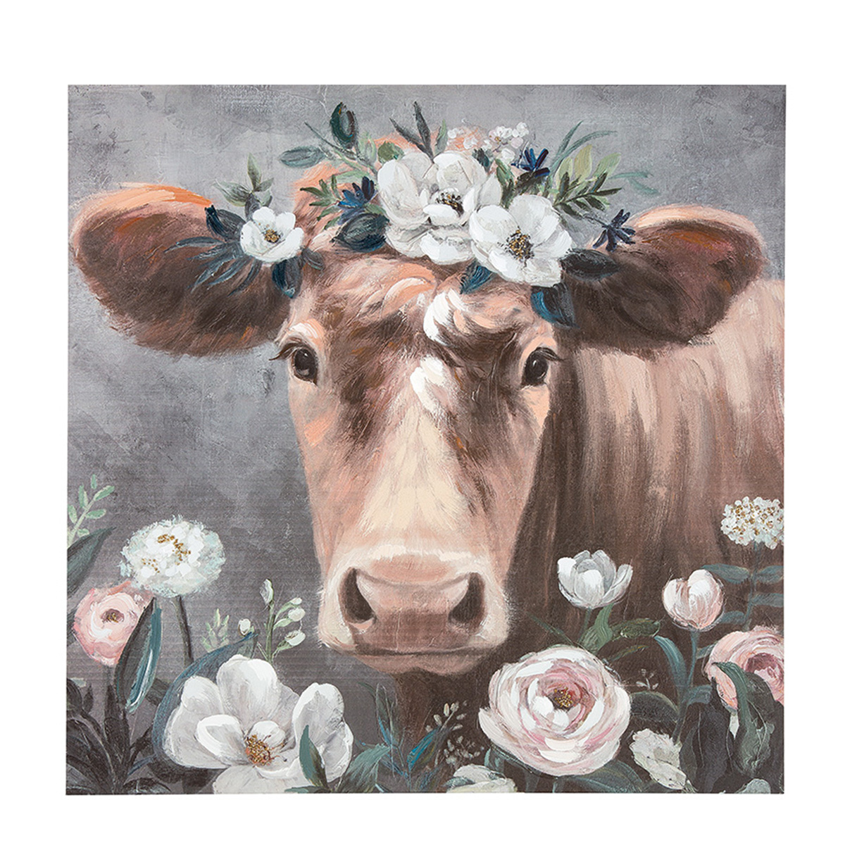 Leinwandbild Kuhmotiv Blumenkuh, 90x90cm, Gilde