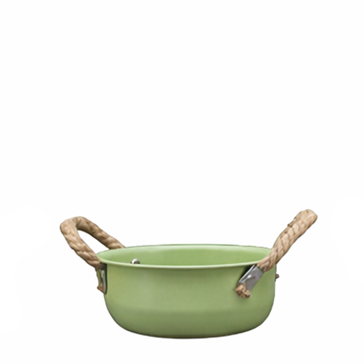 Deko Pflanzschale grün, kleine Metallschale mit Jutegriff, Ø13cm 