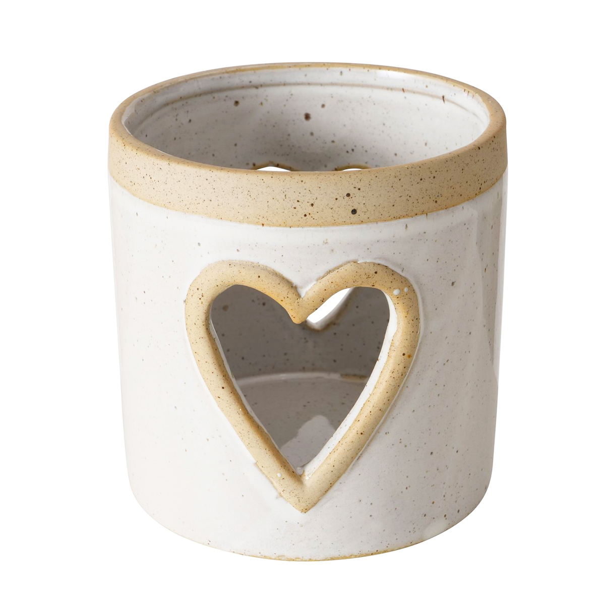 Windlicht Noomi mit Herz, Windlicht mit Farbrand, Steingut, naturtöne, 11cm, Boltze Home Collections