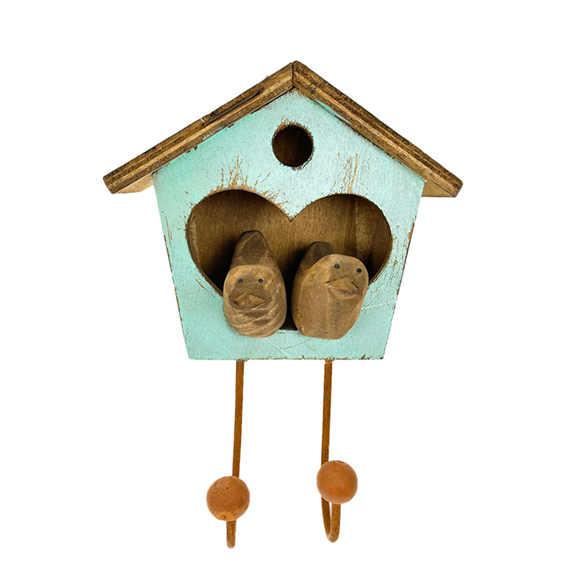 Kleine Holzgarderobe Vogelhaus used look, Kleiderhaken Vogelhaus, hellblau, 17x12cm