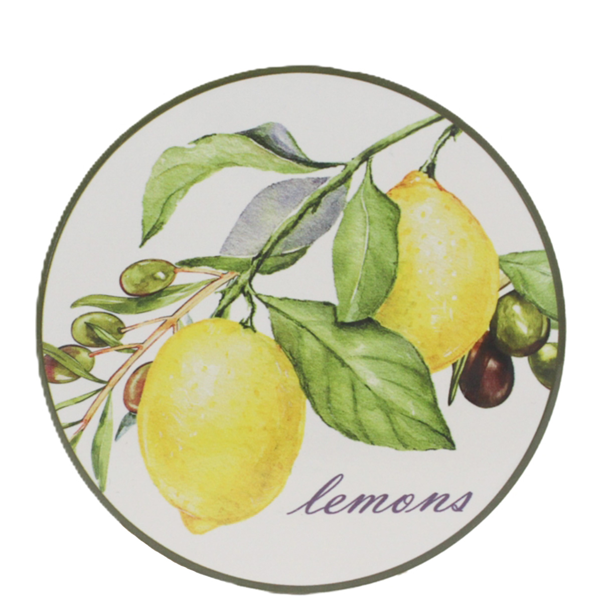 Untersetzer mit Zitronenmotiv, Getränkeuntersetzer mit Emailleoberfläche, Ø10cm