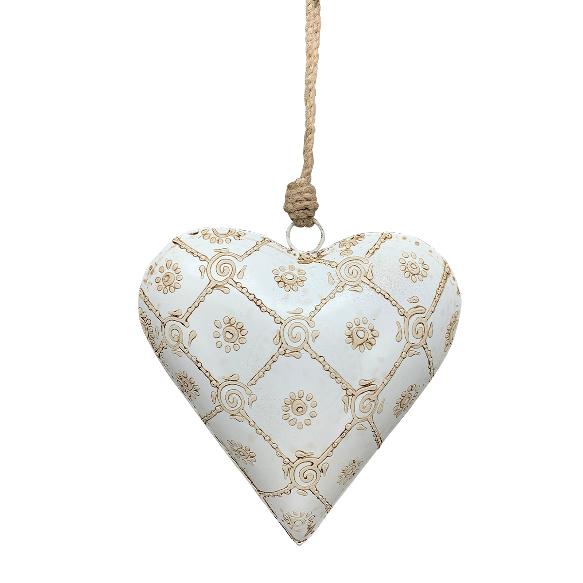 Deko Herz Nostalgie, elegantes Metallherz cremeweiß-beige, 16cm