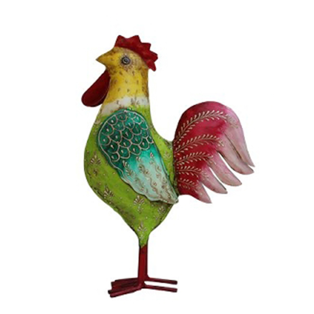 Deko Hahn grün-gelb-used look, Metallhahn, 32cm