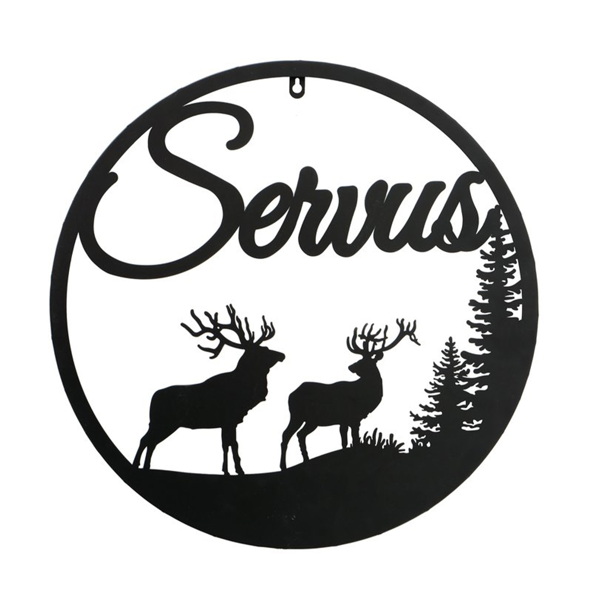 Wandobjekt Hirsch Ludwig, Metallschild mit Spruch: Servus, Ø50cm, Boltze Home Collections