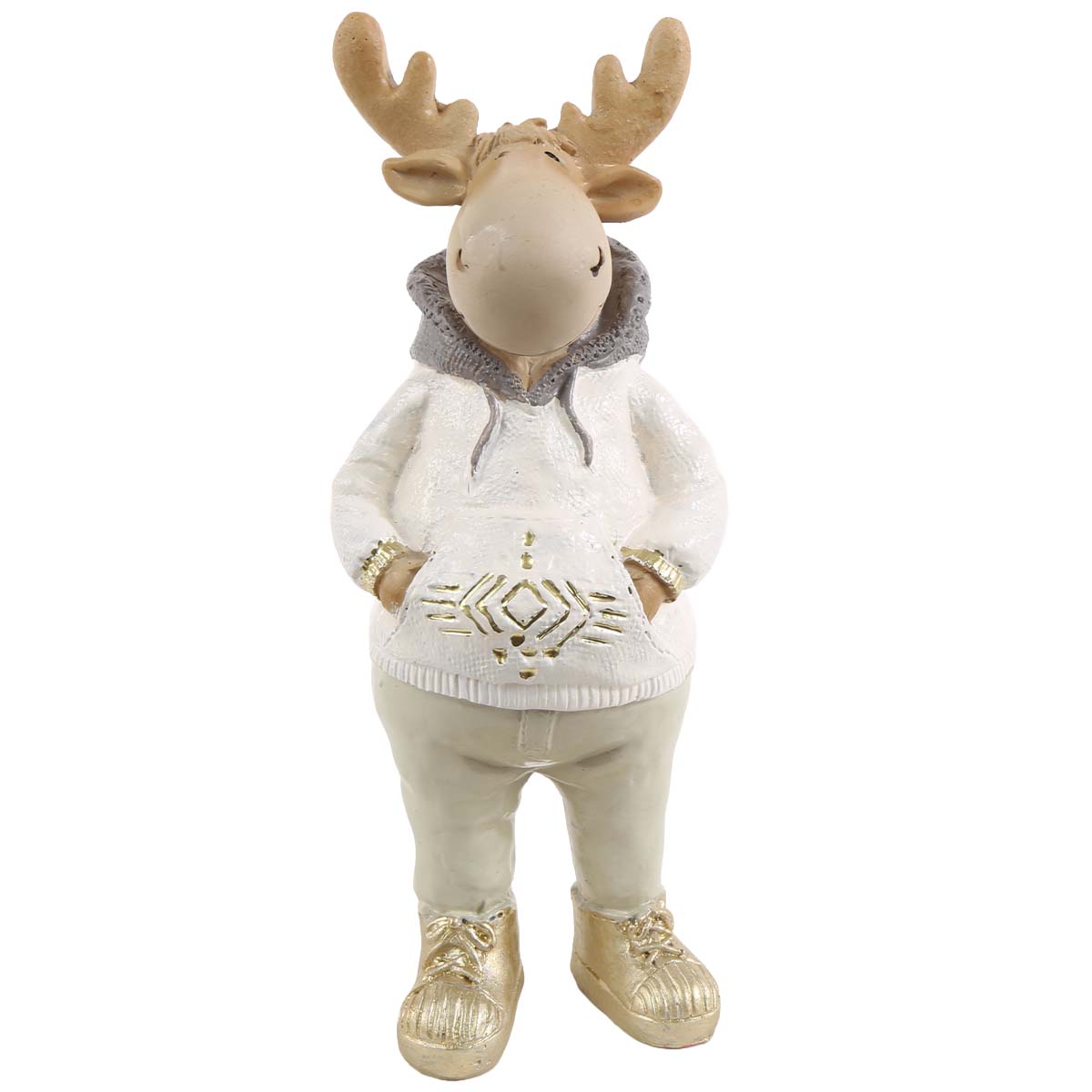 Deko Rentier Winter mit Hoody und goldenen Schuhen, 19cm