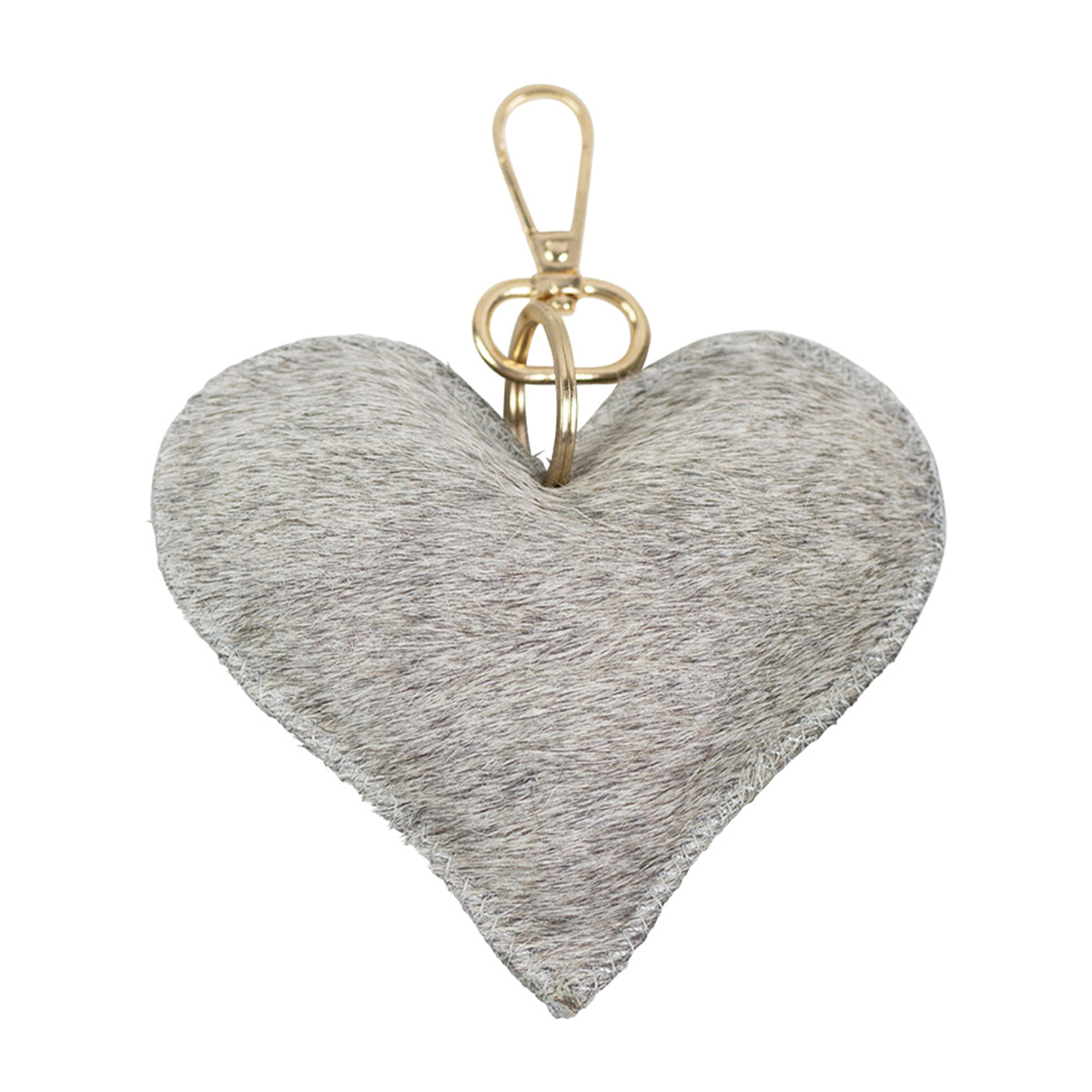 Kuhfell Schlüsselanhänger Herz, Fellherz grau-weiß, 10x11cm, Mars & More
