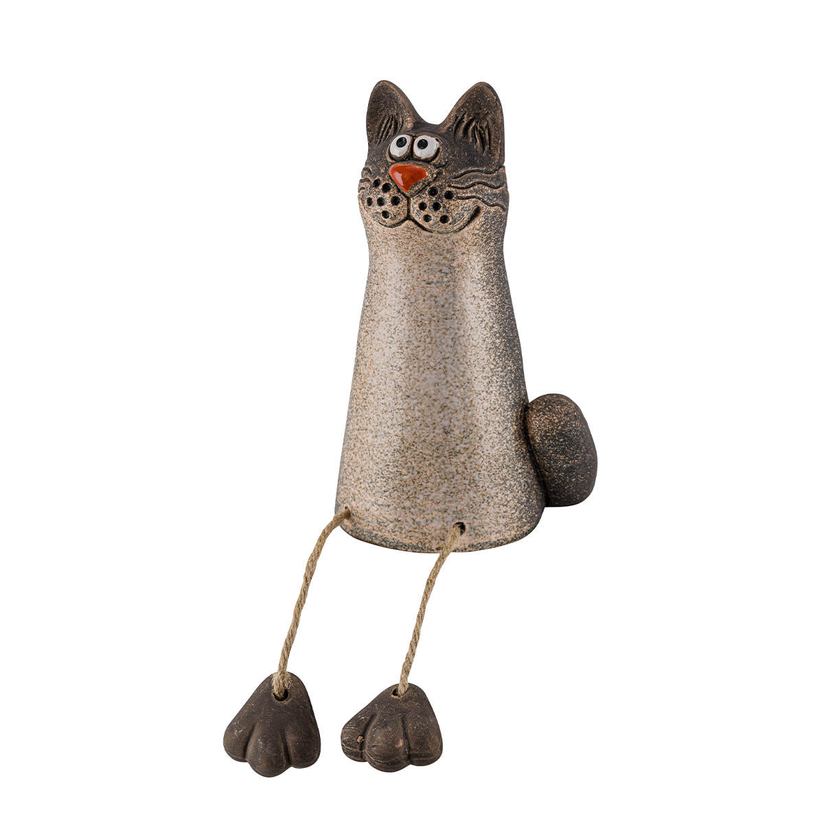 12506288_01JJH2BB6RNQDSA3Z1BK0YBEQTvcWgGSM58NpGF Zaunhocker Katze braun, Keramikkatze mit Schlackerbeine, 18cm