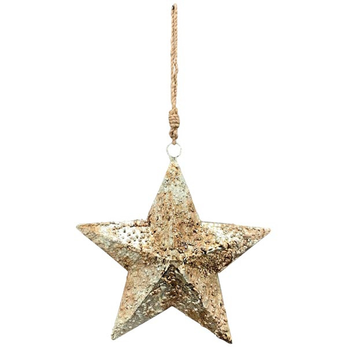 Deko Stern Antikgold zum Hängen - großer rustikaler Metallstern mit Juteband im Vintage Look