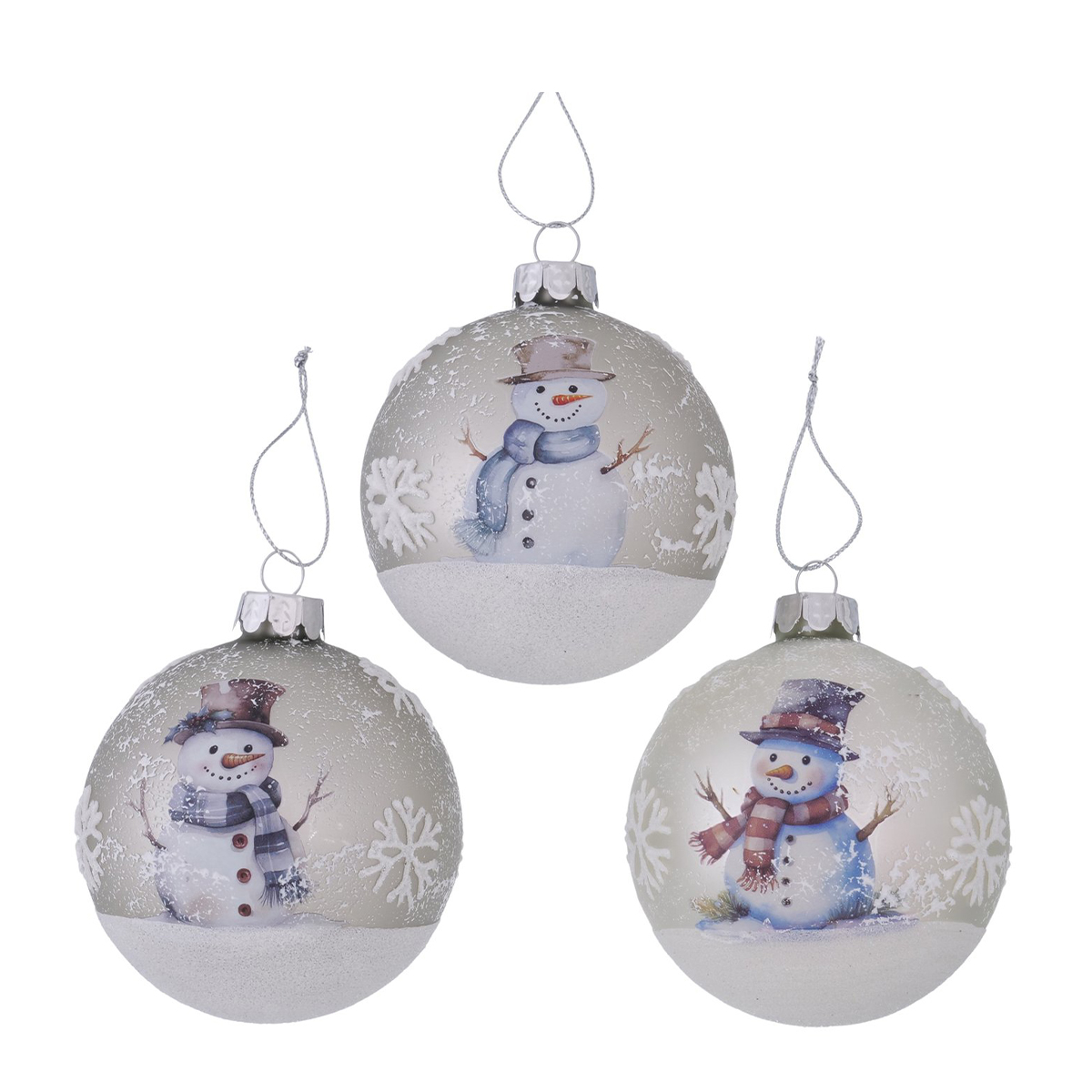 Deko Weihnachtskugeln Schneemann Frosty, beschneite und geeiste Glaskugeln, Boltze Home Collection