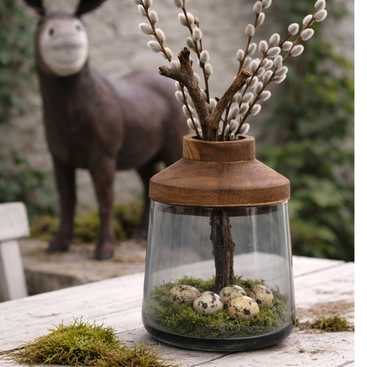 Blumenvase mit Holzdeckel, 25cm