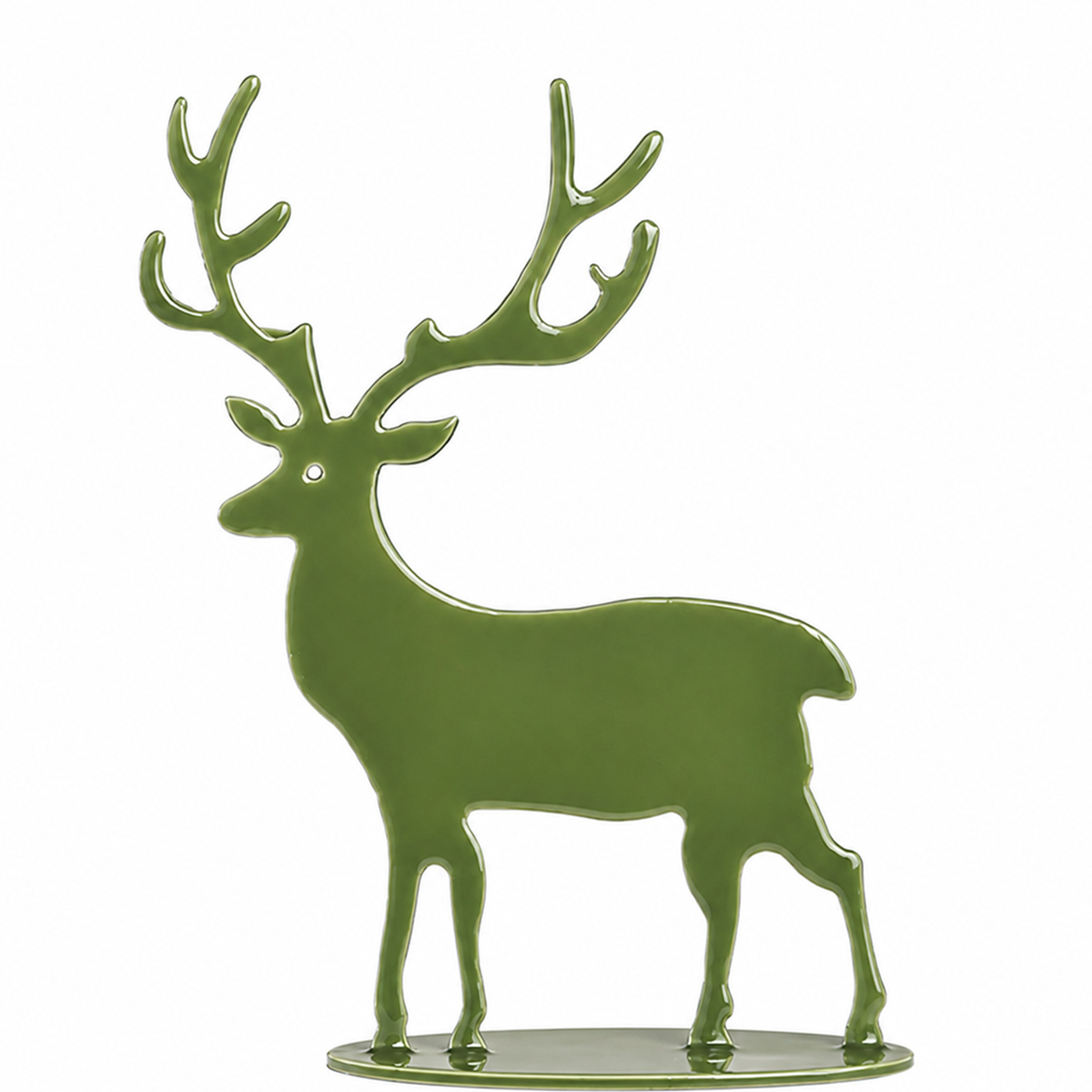 Deko Hirsch Clement, glänzender Metallhirsch moosgrün, 25cm, WMG Grünberger