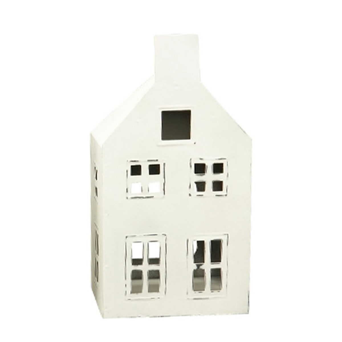 251377-3 Deko Windlicht, Haus Claire Blanc, Quadratdach, weiß unfinish, 25cm, Metall