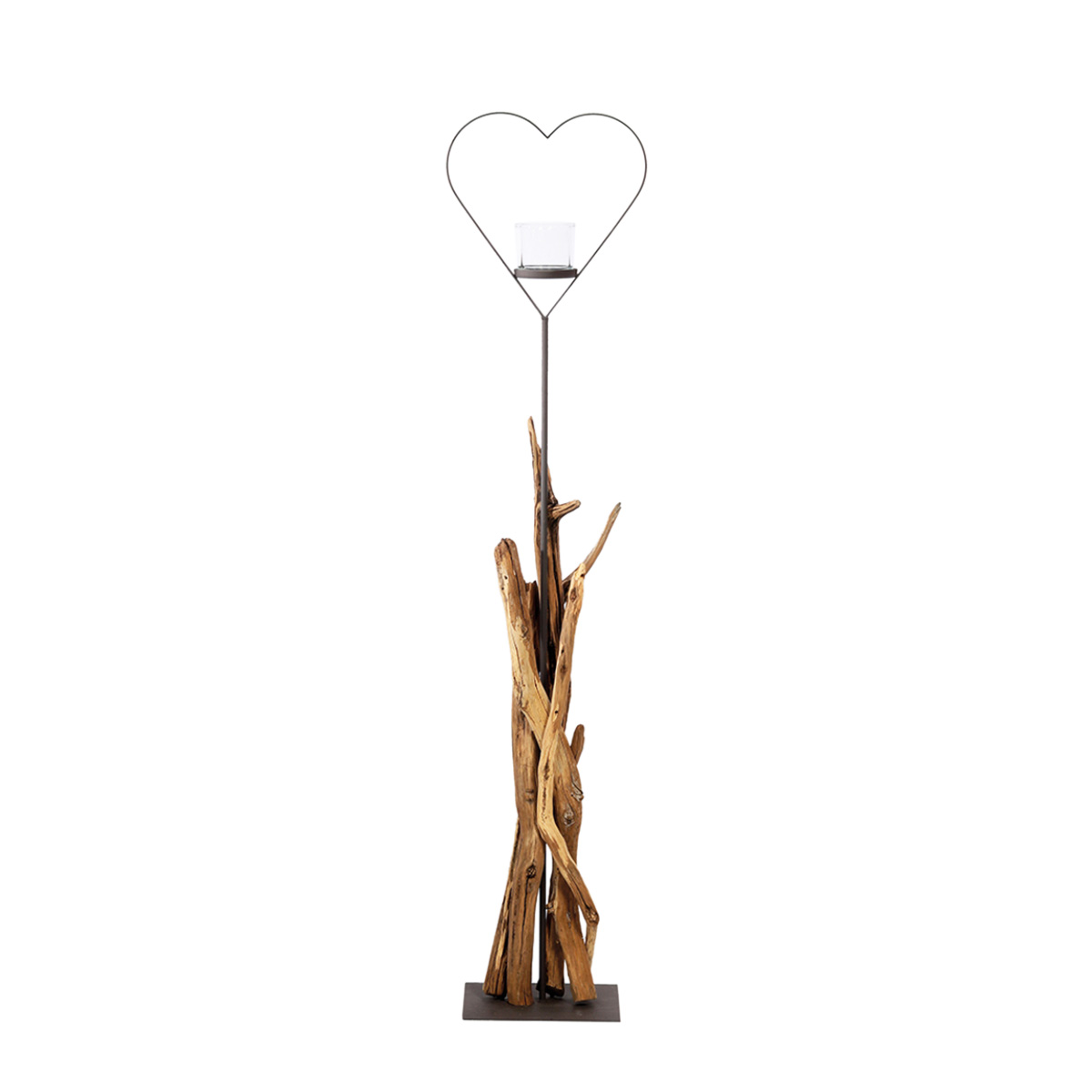 Holz Windlicht Herz, Naturholz Windlicht Raisa mit Herz, 135cm, WMG Grünberger