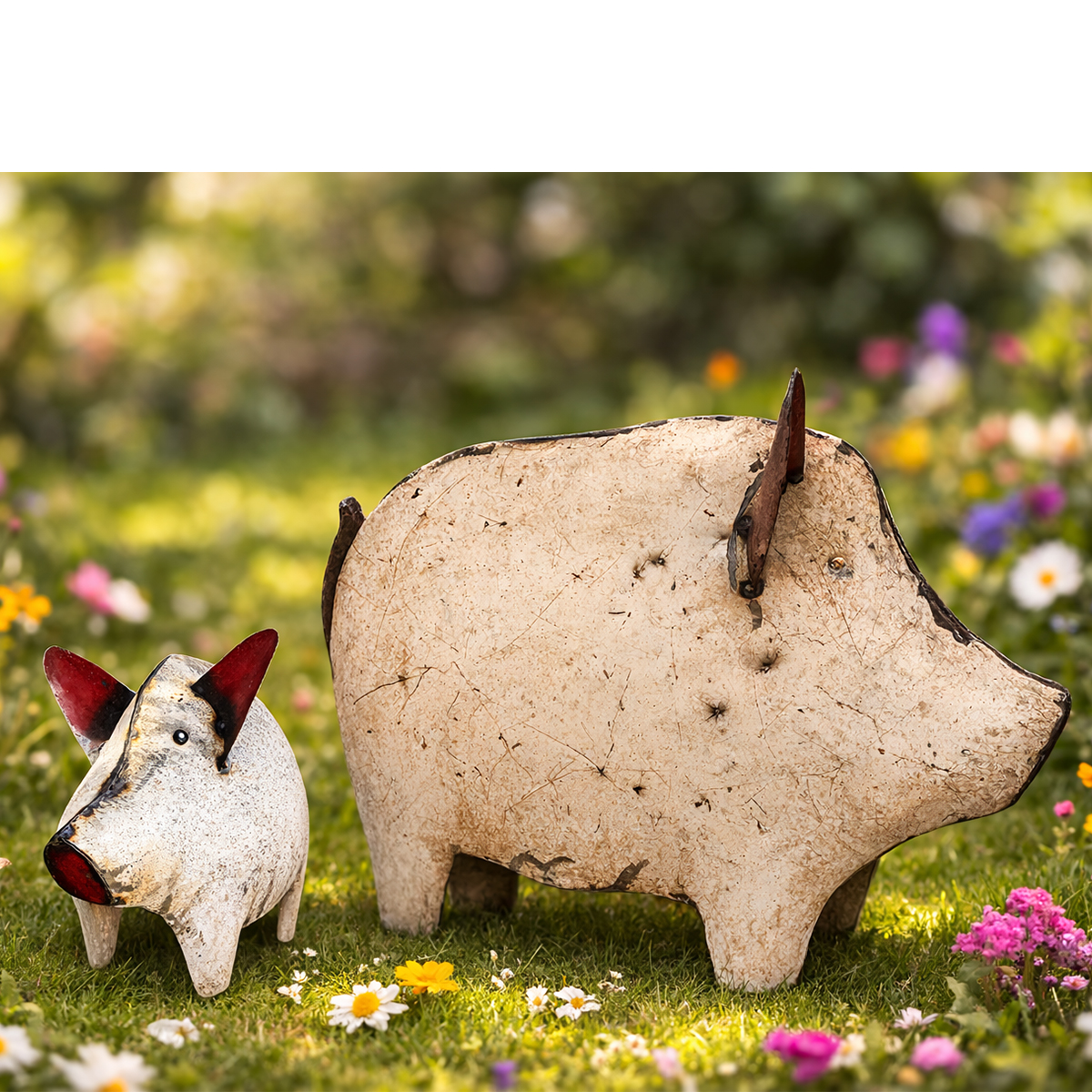 Deko Schwein used look, Metallschwein cremeweiß-grau, 30x23cm