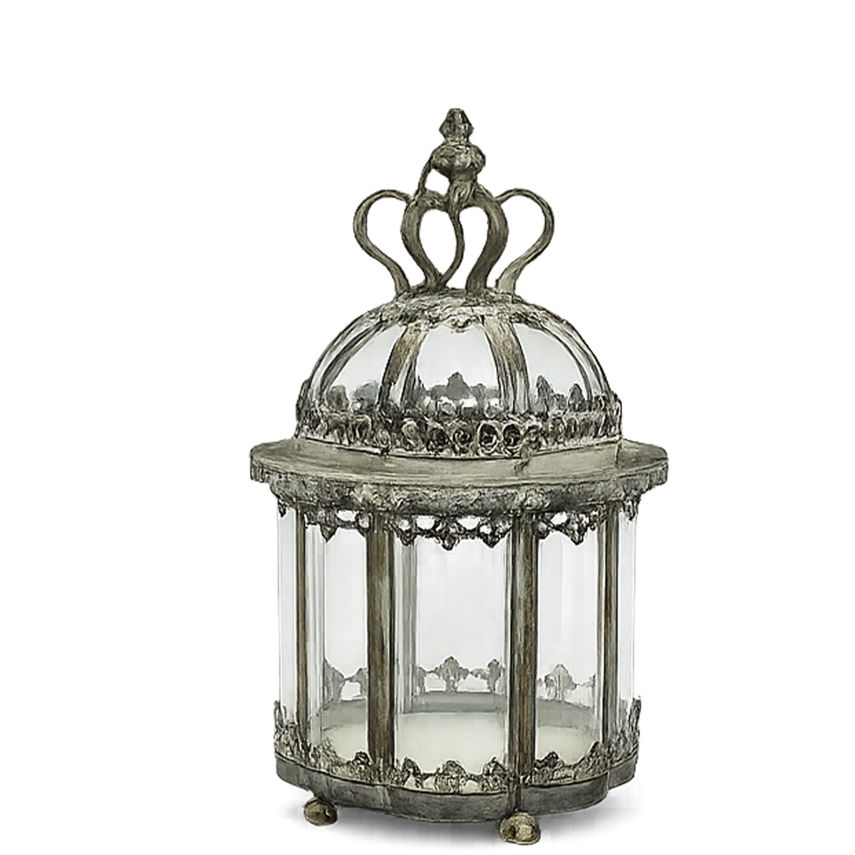 Laterne Krone Antik, Metallwindlicht in Blütenform, 43cm