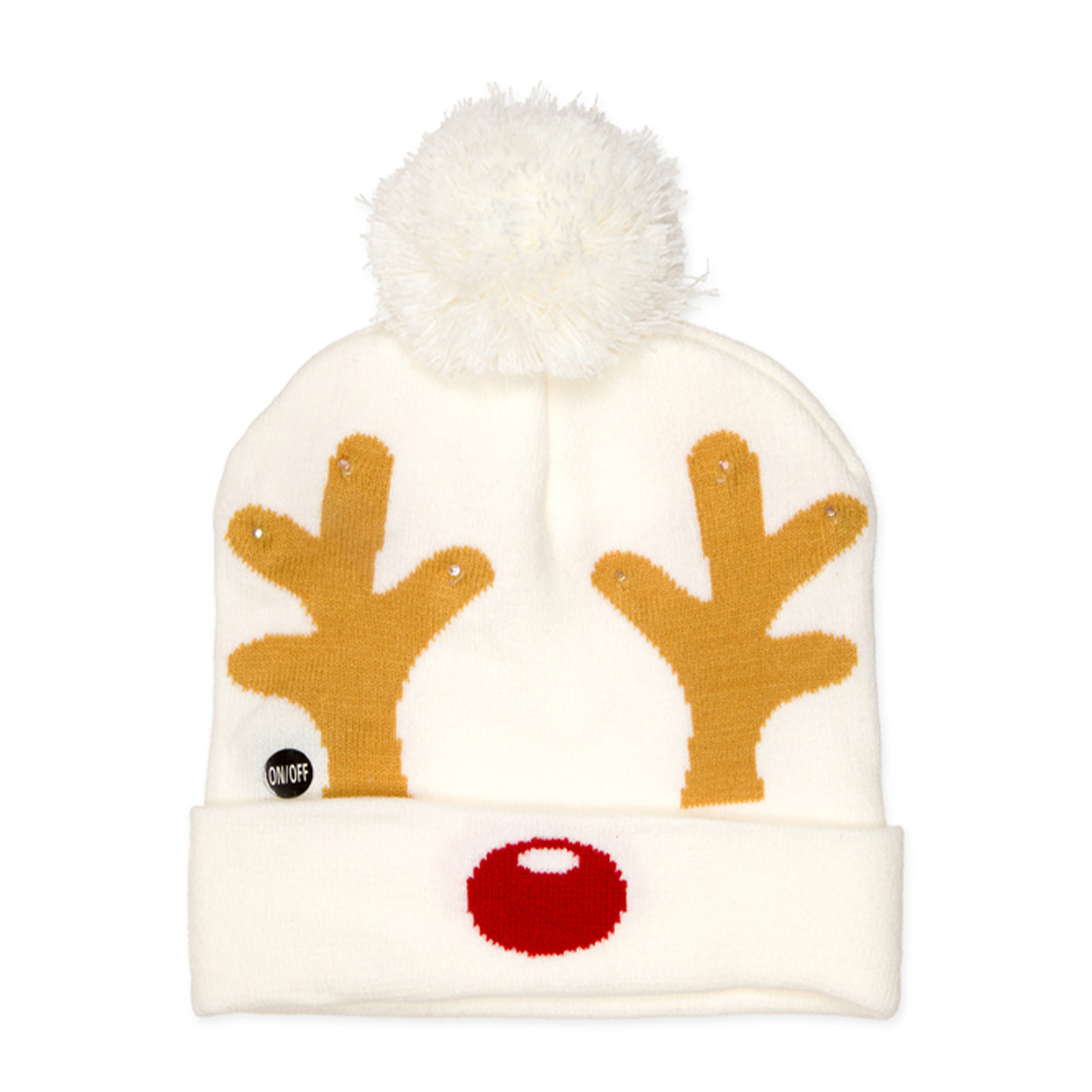 LED Weihnachtsmütze Rentier weiß mit Bommel, Partymütze