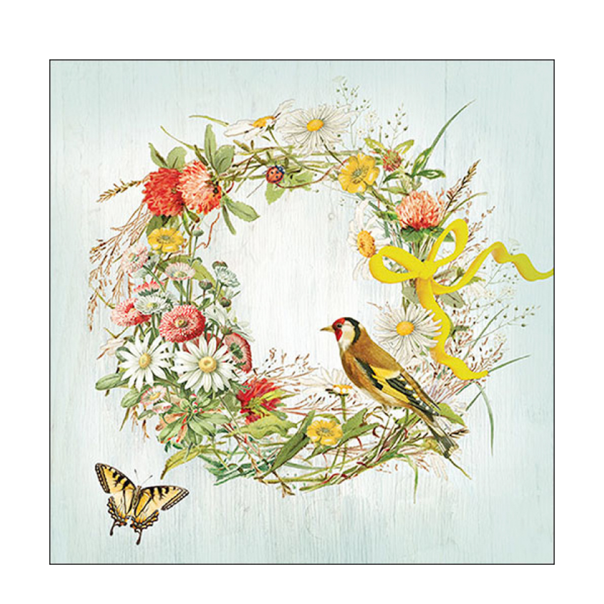 13319460_01JJSCS5FM1E2B83K9WF5Q0TQD3Aw3gXn1KDFnQ Ambiente Papierservietten, Schmetterling und Vogel im Blumenkranz, 33x33cm