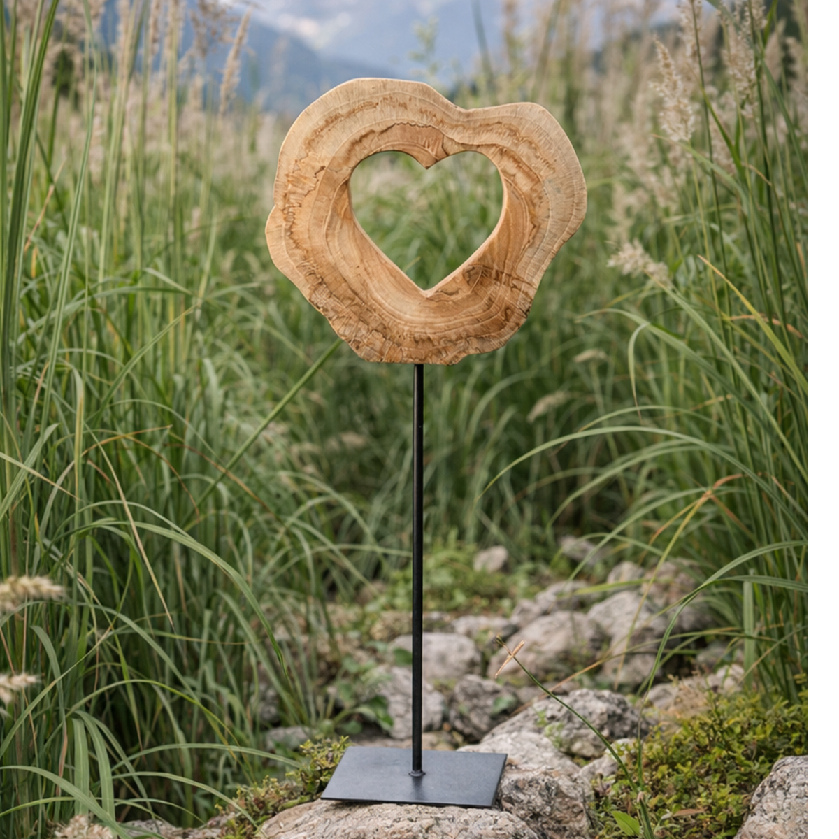 Deko Herz Naturholz auf Ständer, Holzherz Herz im Herz, 40cm, WMG Grünberger