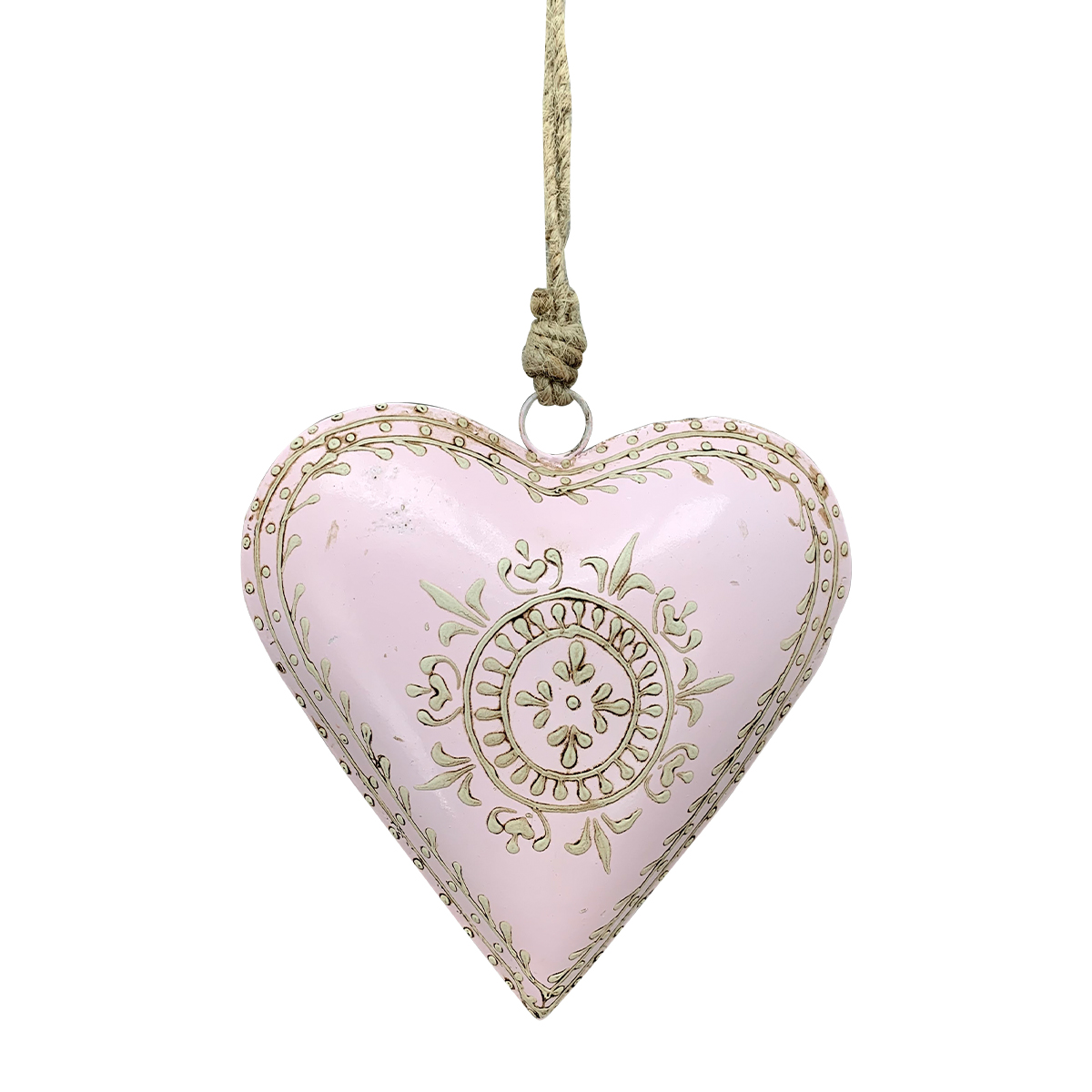 Deko Herz Nostalgie, elegantes Metallherz rosa-creme, 16cm