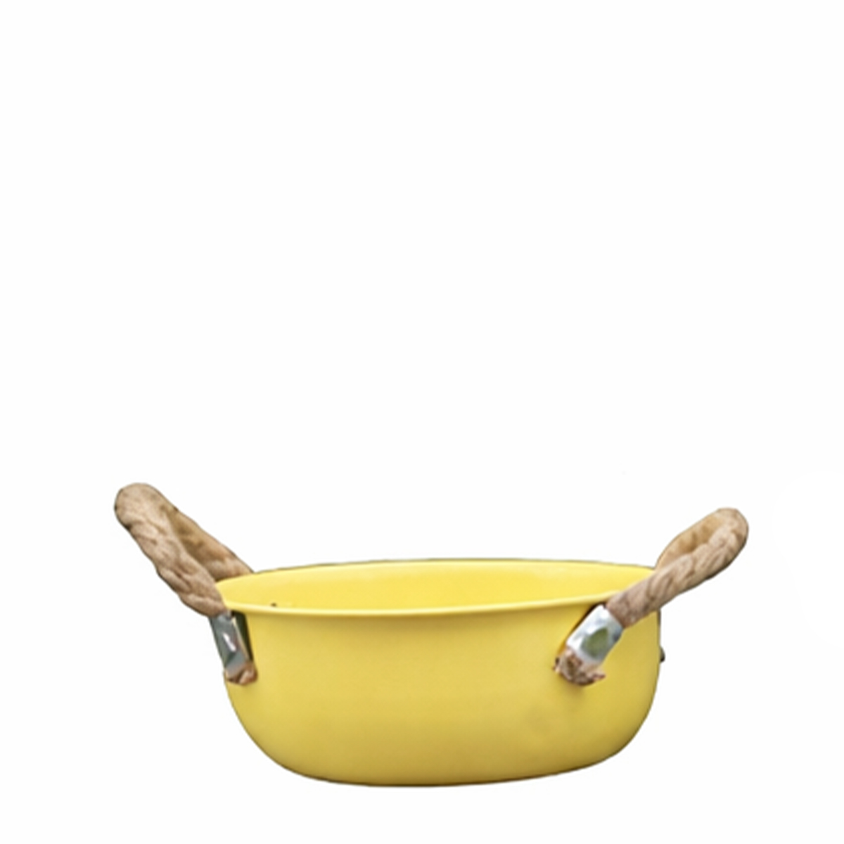 Deko Pflanzschale gelb, kleine Metallschale mit Jutegriff, Ø13cm 