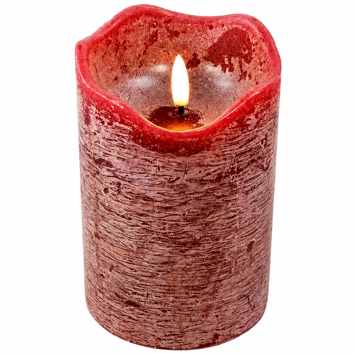 LED Stumpen Rustikal, Echtwachs-Kerzen Weinrot, 15cm
