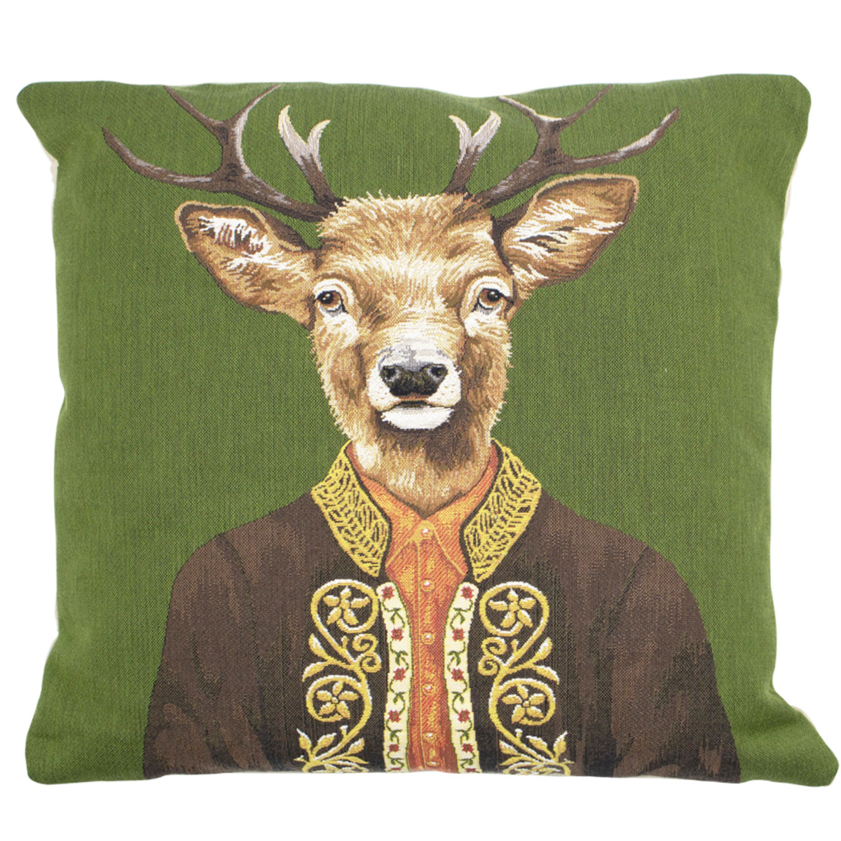 Gobelin Kissen Hirsch, Hirsch im Alpenmantel grün, 45x45cm, Mars & More
