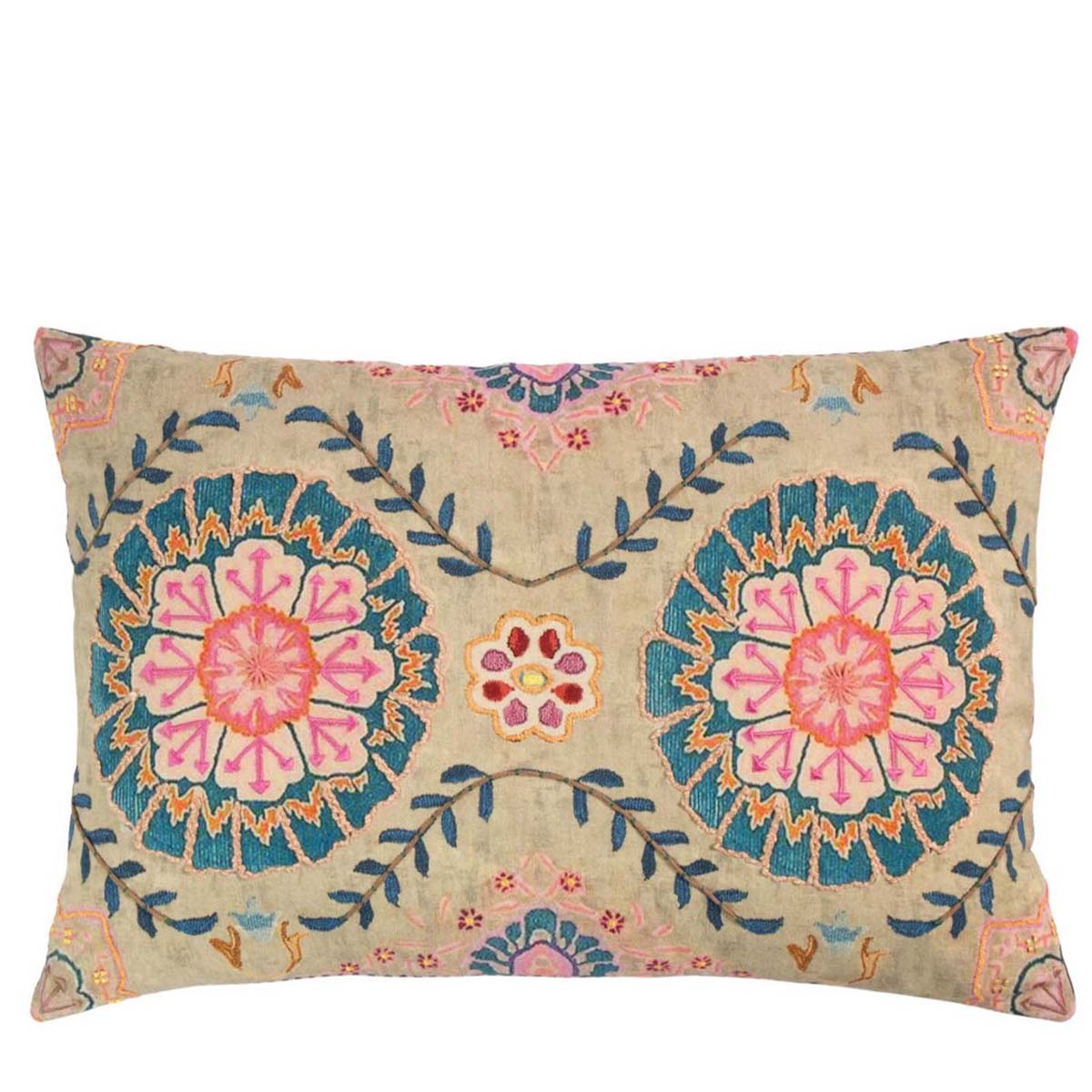 Baumwoll Kissen Blumenmuster Zazi beige-blau, 40x60cm, Mars & More 