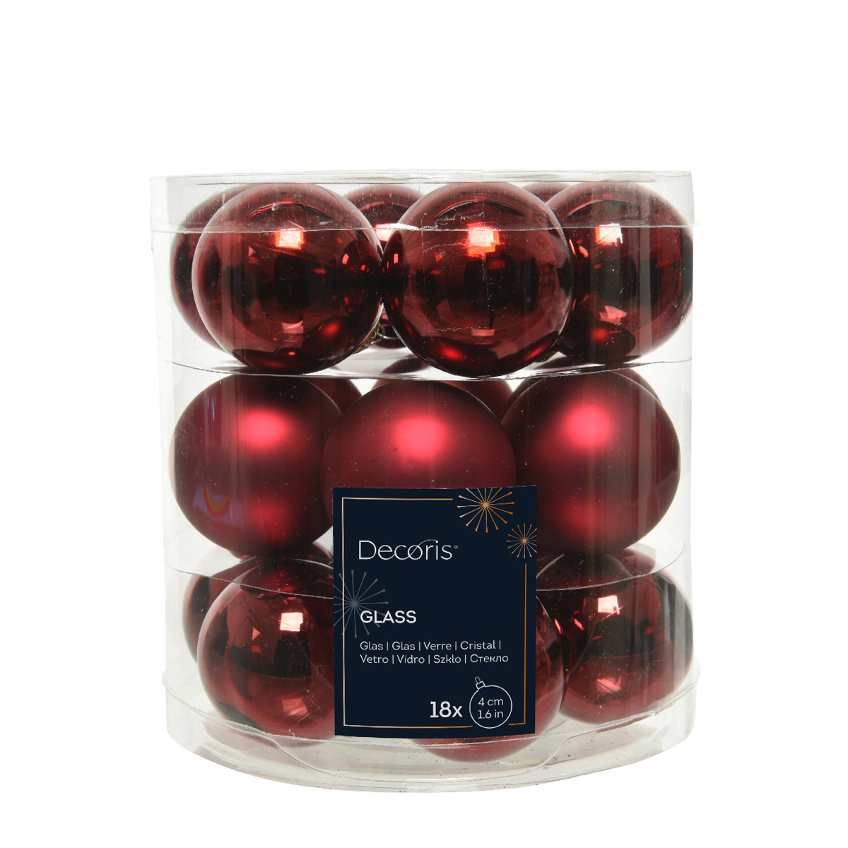 Weihnachtsbaumkugeln aus Glas, ochsenblut glanz/matt, Ø4cm, 18St/Box, Decoris