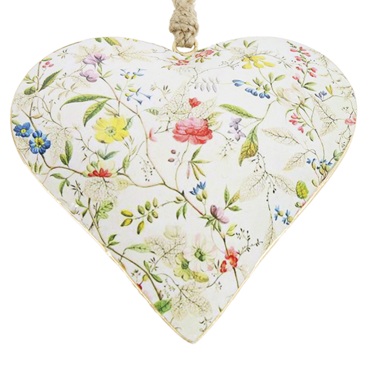 Deko Herz mit Blumen, Metallherz mit Wiesenblumen pastell, 15cm, Hänger