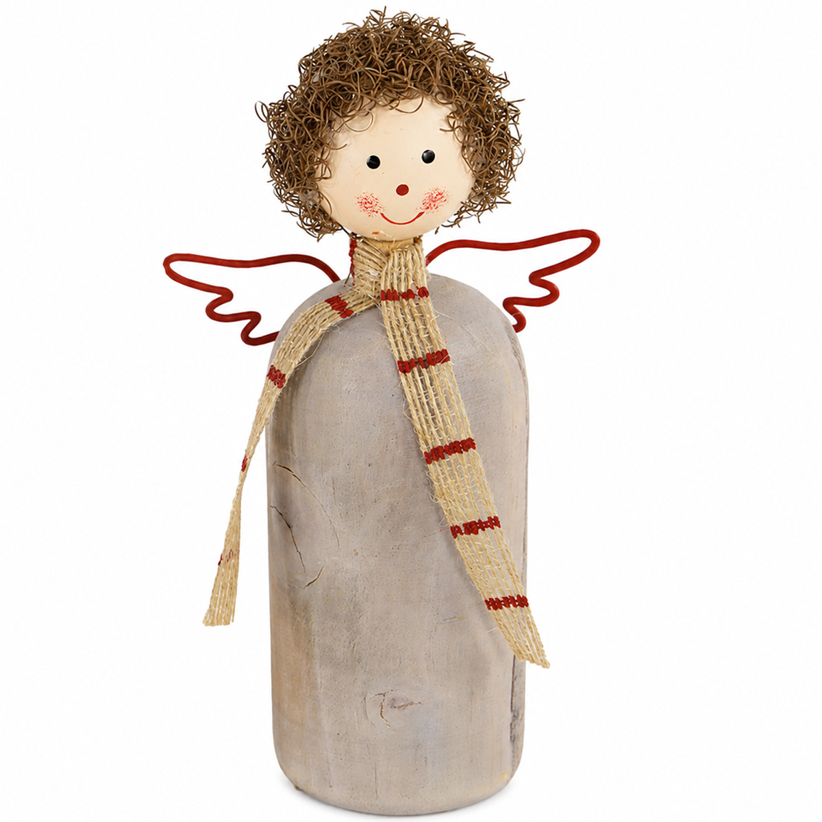 Deko Engel Naturholz grau, schlichter rustikaler Holzengel mit Schal, 20cm