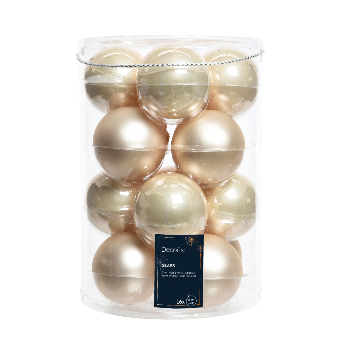 Weihnachtsbaumkugeln aus Glas, perle emaille/matt, Ø8cm, 16St/Box, Decoris