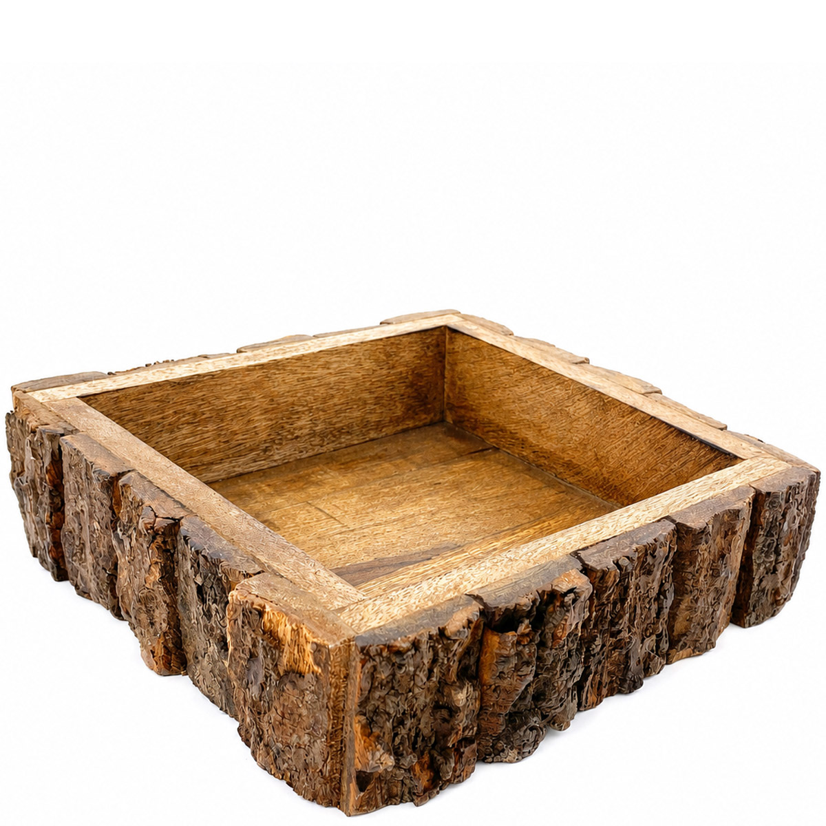 Serviettenhalter Naturholz, rustikale Holzschale mit Rinde, Serviettenbox