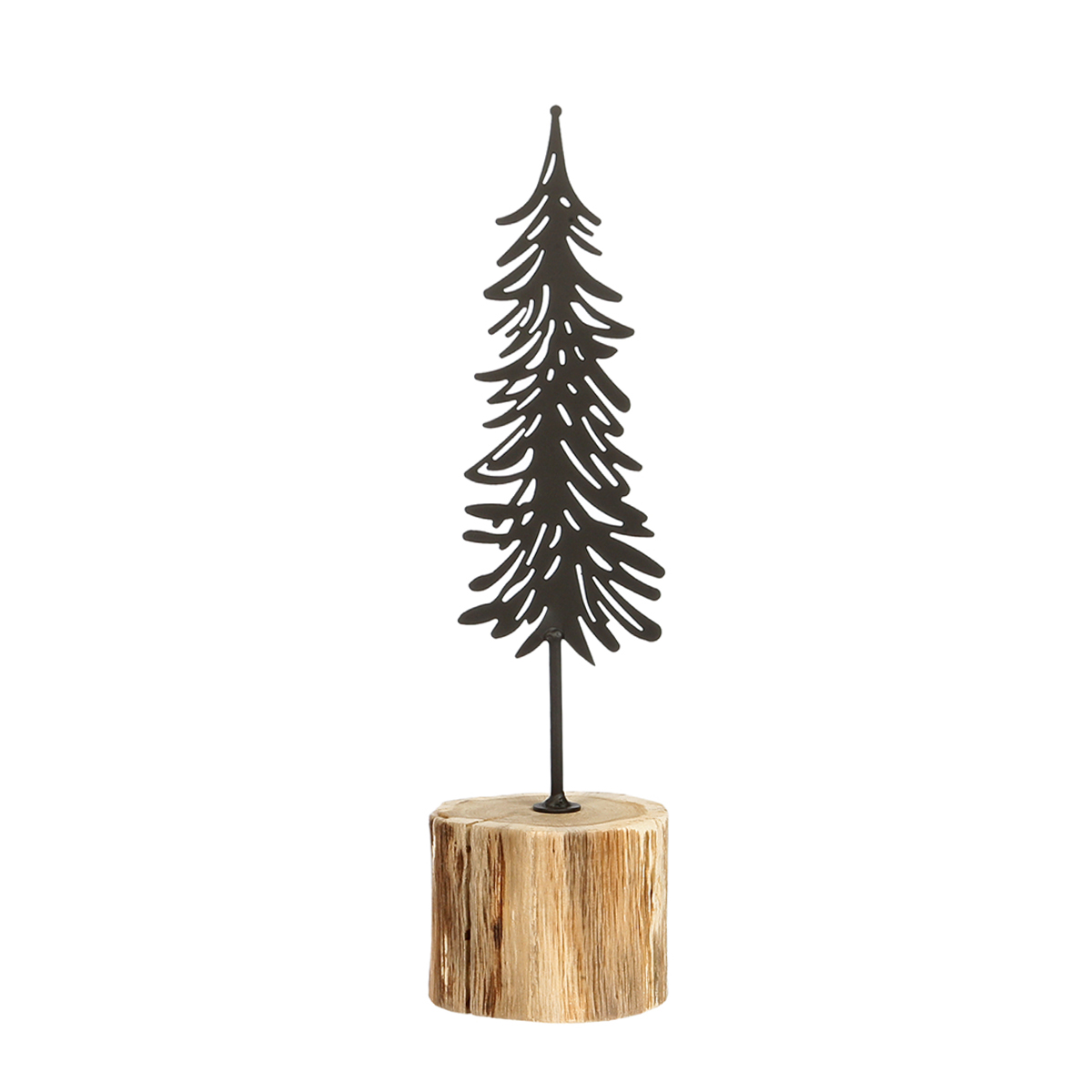 Deko Tannenbaum Brena, filigraner Metallbaum auf Naturholz, 40cm, WMG Grünberger