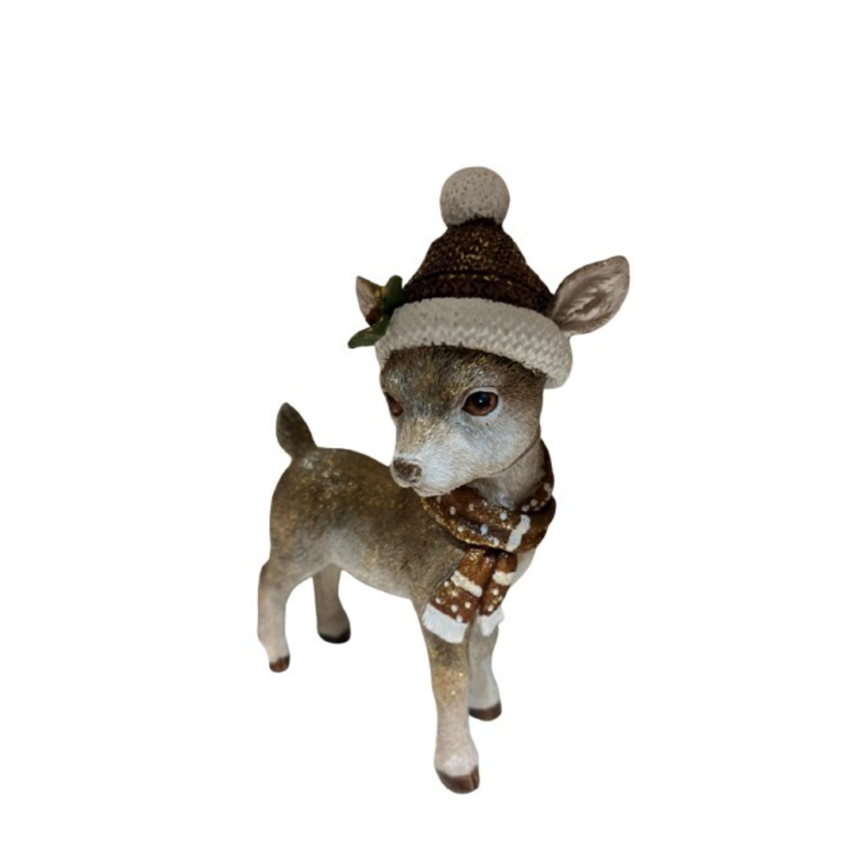 Dekofigur Bambi, kleines putziges Reh mit Mütze und Schal, 23cm