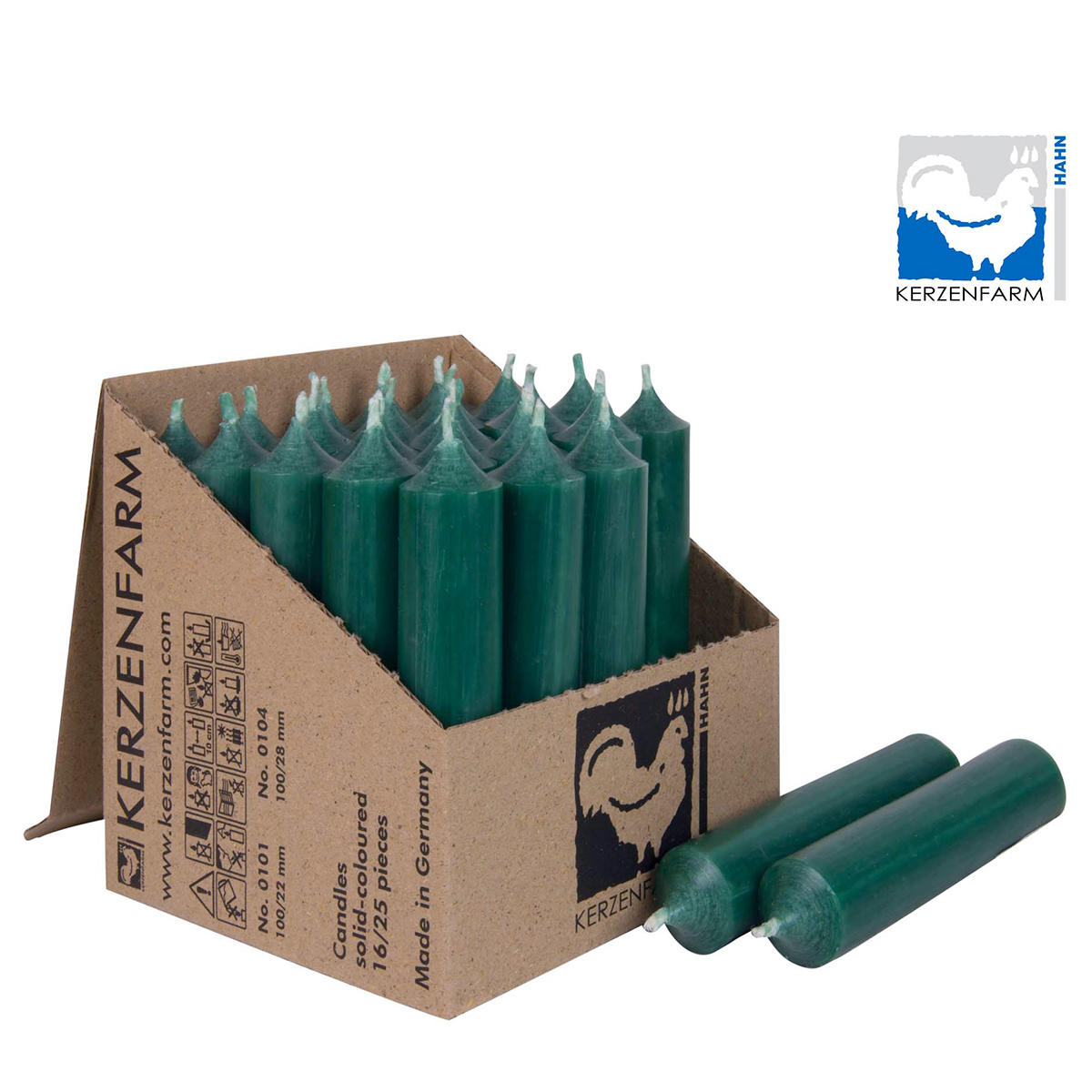 Stabkerze dunkelgrün-petrol rustikal, Wachskerze, 100x22mm, Kerzenfarm Hahn