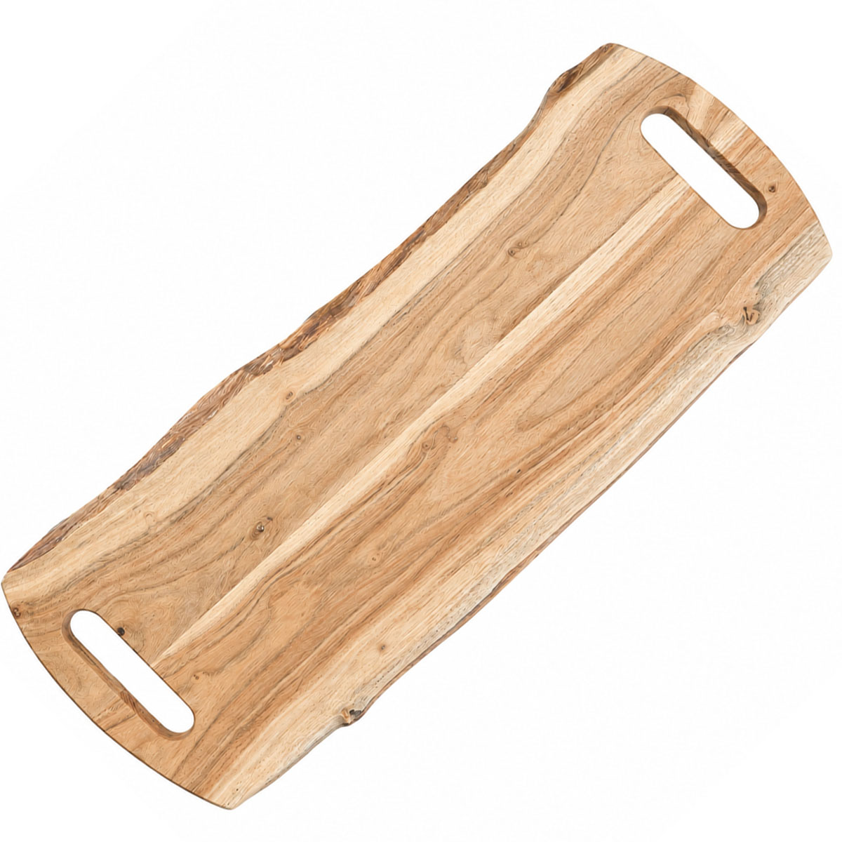 Holzbrett Akazie Natur, großes Servierbrett mit 2 Eingriffe, 70cm